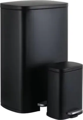 Zdjęcie produktu dla Kosz na śmieci Bolt Edge – 50 l + 5 l – automatyczny mechanizm opuszczania – pedał nożny – stal nierdzewna – satynowany nikiel – czarny