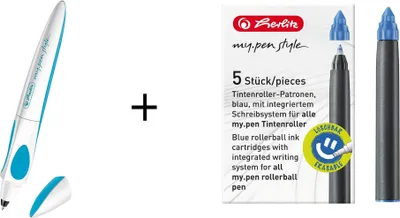 Produktbild von Herlitz Tintenroller "my.pen" / "Ocean Blue" + 5 Ersatz Tintenrollerpatronen