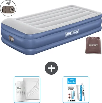 Image de Bestway Matelas gonflable - 1 personne - 97 x 191 x 46 cm - Gris/Bleu - Accessoires inclus