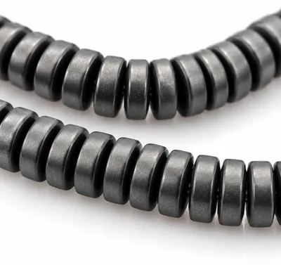 Hämatit Perlen 5x2 mm, schwarz, Heishi, ca. 90 Stück
