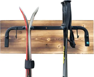 Produktbild von Skihalterung Wand Skihalter für 2 Paare 47 cm Nordic Walking Trekking Holz Haken 9988