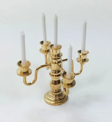 Produktbild von Miniatur 5-armige Kerzenhalter aus Metall weiße Kerze. für 1:12 Puppenhaus