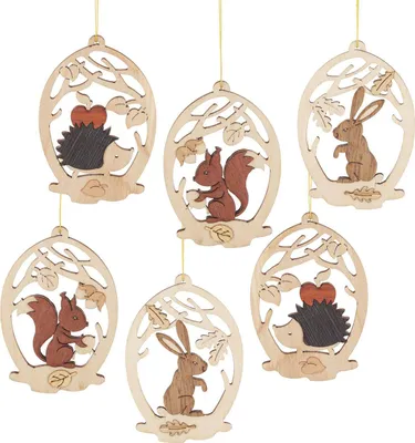 Produktbild von Christbaumschmuck Waldtiere 6er-Set natur BxHxT 5x8x3cm