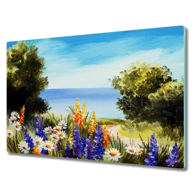 Produktbild von Coloray Herdabdeckplatte 80x52 cm Schneidebrett Kochplattenabdeckung Küchenbrett Hackbrett - Baum Blumen Himmel