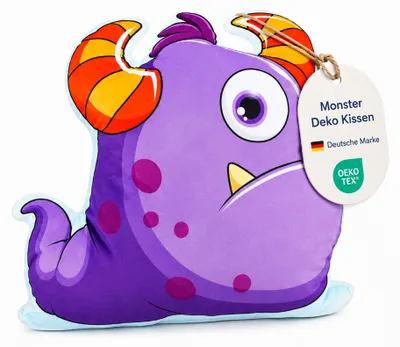 Produktbild von Bestlivings Monster Kuschelkissen Lila ca. 37-38 cm, weiches Kinder Dekokissen n 100% Polyester, , waschbar 30°C & trocknergeeignet