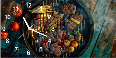 Produktbild von Wanduhr aus Glas mit Motiv Sommergrillfest- 60 x 30 cm - inkl. Aufhängesystem