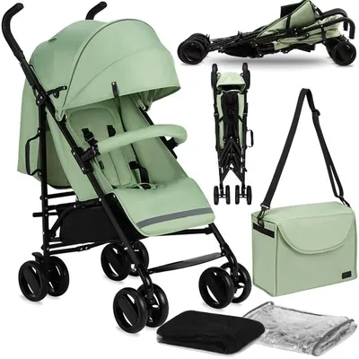 Produktbild von MoMi AKIRA – Ultraleichter Baby Kompaktbuggy 6,7 kg mit verstellbarer Rückenlehne & Drehbügel, inkl. Tasche & Moskitonetz, bis 15 kg – Grün