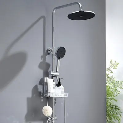 Duschsystem mit selbstreinigender Regendusche, Handbrause, Duschablage, Chrom