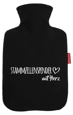 Produktbild von Huuraa Wärmflasche Stammzellenspender mit Herz 1,8 Liter Black Classic Veloursbezug Bettflasche Geschenkidee