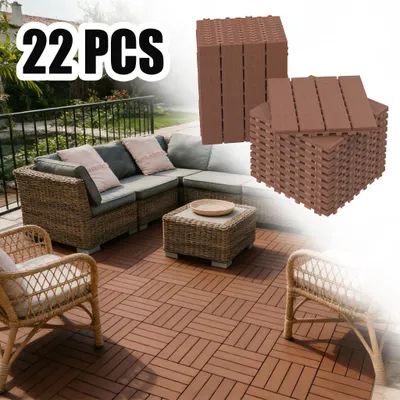 Produktbild von YARDIN PE Modulare Terrassen‑Balkonfliesen Muster 1 Braun‑Rot 30x30cm, Holzoptik wetterfest UV‑beständig 22 Stück (2 m²)