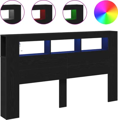Image de Tête de lit LED avec étagère Chêne noir 180 x 18,5 x 103,5 cm