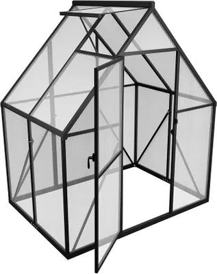 Image de Serre en aluminium, avec toit, fenêtres et porte en polycarbonate transparent, et fondations, dimensions 125x180x195 cm. Serres de jardin résistantes à l'hiver, idéale pour cultiver des plantes en extérieur