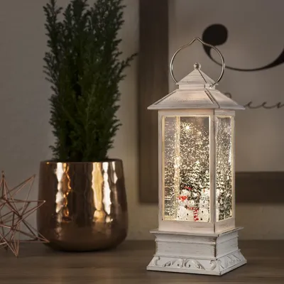 Produktbild von Konstsmide 4365-200 LED Wasserlaterne Schneemänner, weiß, wassergefüllt, 5h Timer, warm weiße Diode, batteriebetrieben, Innen