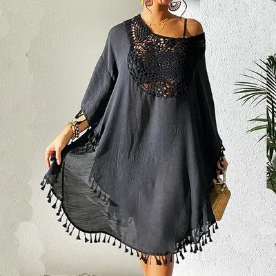 Produktbild von Damen Strandkleid Bikini Cover Up Sommer Strandponcho Strandurlaub Badeanzug V-Ausschnitt Beachwear Bikini Cover-Ups