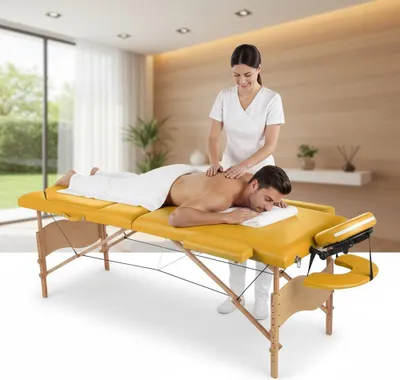 Image de Mucola table de massage 3 zones table de massage pliable table d'esthétique table de massage table de thérapie mobile châssis en bois - jaune