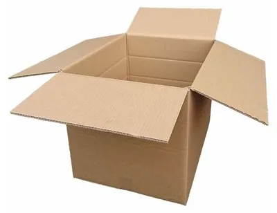 An open cardboard box on a white background.