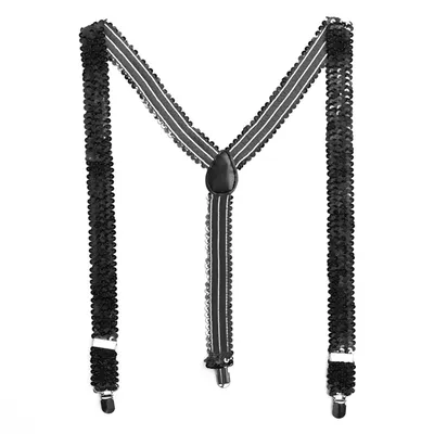 Produktbild von Party Factory Pailletten Hosenträger, schwarz Glitzer, 50-90cm, für Damen und Herren, Glamour Accessoire, bis 195cm Körpergröße