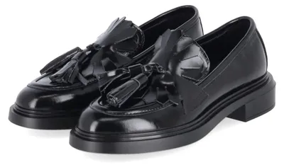 Image de Kaerlek Damen Loafers JESSIE, chaussures plates noires en cuir verni, taille 37