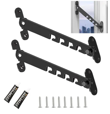 Zdjęcie produktu dla Zestaw 2 sztuk blokad okiennych, 18 cm, metalowe zabezpieczenie do okien rozwiernych