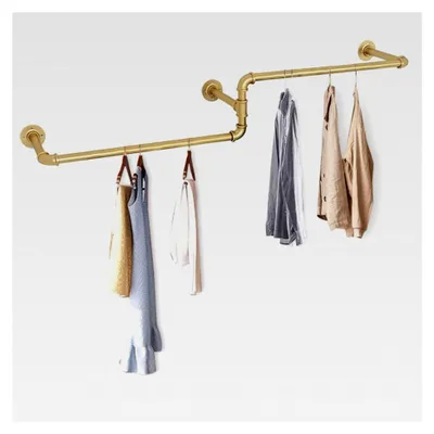 Produktbild von Wandmontierte Kleiderstange 180 cm Gold, Industrial Kleiderstange Kohlenstoffstahl, Metallrohr für Schlafzimmer, Flur, Geschäft und Boutique