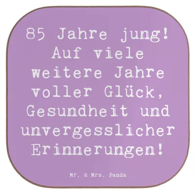 Produktbild von Mr. & Mrs. Panda Untersetzer Tasse Spruch 85. Geburtstag Freude - Lavendeltraum - Geschenk, Happy Birthday, Geburtstagsgeschenk, Gläser, Coaster, feiern, Erinnerung, Glas