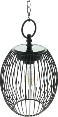 Produktbild von Mattschwarzer LED-Hänger aus Metall mit Solarpanel und warmweißem Licht