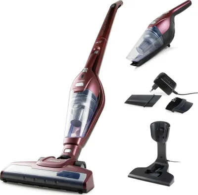 Image de PRIMO PR508SV 2-in-1 Aspirateur Sans Fil – Aspirateur Balai & Ramasse-miettes – 18V - Bordeaux
