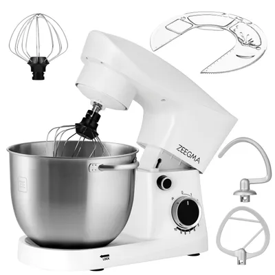 Produktbild von Zeegma Planeet Easy Food Processor, hnetací stroj 1500 W, multifunkčný robot, stroj na cesto, mixér s 5,2 l nerezovou miskou biely