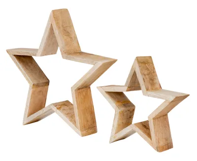 Produktbild von 2er Set Holz-Sterne 20-30cm Mango Holz Natur Braun Weihnachtsdeko Tischdeko Deko