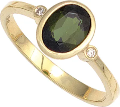 Produktbild von Ring Damenring mit grünem Turmalin & Diamanten Brillanten 585 Gold Gelbgold Innenumfang 58mm  Ø18.5mm