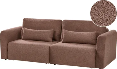 Produktbild von BELIANI Schlafsofa Braun Bouclé 3-Sitzer mit Stauraum Schlaffunktion Kissen Modernes Design Schlafcouch Bettsofa Polstersofa Wohnzimmer Gästezimmer