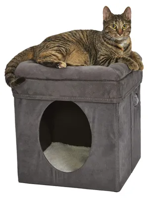 Produktbild von Katzenhöhle, 39,4 x 39,4 x 42 cm, faltbares Katzenversteck mit Spielzeug, gepols