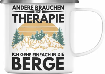 Produktbild von Trendation - Berge Emaille Tasse Geschenk Therapie Lustig Spruch Wandern Klettern Trekking (Silber)