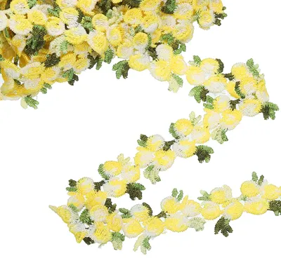 Productafbeelding van Lint met bloemenprint - Geschikt voor naaien en knutselen - Geel - 2,3 cm x 4,57 m