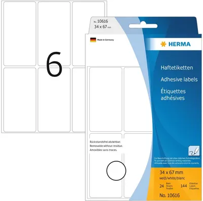Produktbild von Vielzwecketikett 34x67mm ablösbar weiß VE=10x144 Etiketten