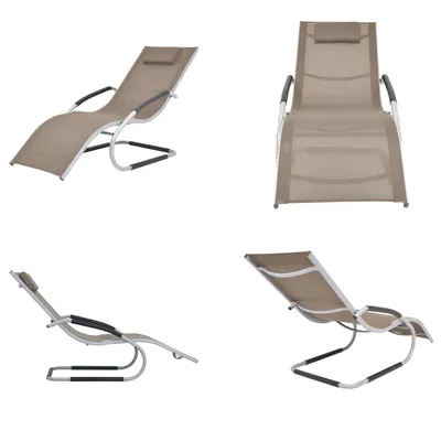Image de vidaXL Transat avec coussin, en aluminium et textiline, couleur taupe - Transat - Transats - Chaise longue de jardin - Chaises longues de jardin