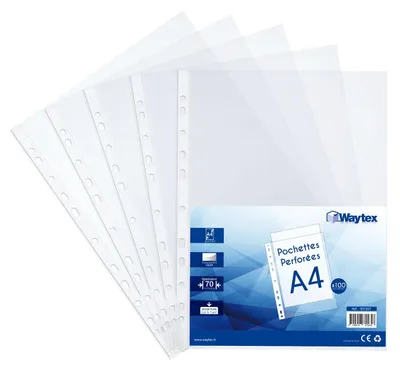 Image de Waytex 931307, pochettes transparentes, format A4, épaisseur 70 microns, surface lisse, boîte de 100 pièces