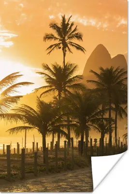 Produktbild von MuchoWow® Poster Palmen bei Sonnenuntergang am Strand von Ipanema in Rio De Janeiro 120x180 cm - Kunstposter