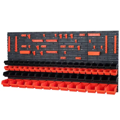 Image de 69 bacs gerbables avec étagère murale 160 x 80 cm | étagère murale de stockage