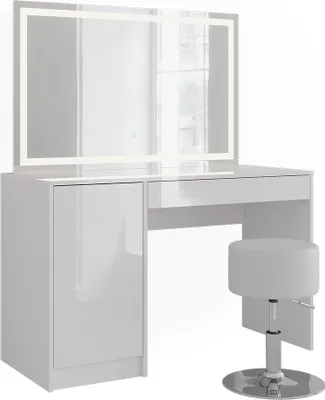 Produktbild von Schminktisch Vicco Sherry Weiß/Weiß Hochglanz 119.8 cm mit LED-Spiegel und Hocker, Model 57613