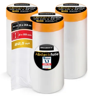 Produktbild von Abdeckfolie Malerfolie Baufolie 1,1 x 25m Abdeckband 7,5m² Goldband Masker Tape