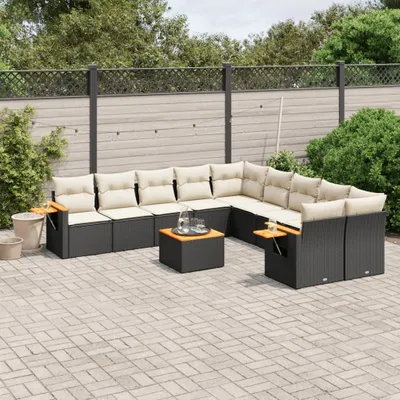 Produktbild von Design 11-tlg. Garten-Sofagarnitur mit Kissen Schwarz Poly Rattan, Gartenmöbel-Sets 2024 Neu