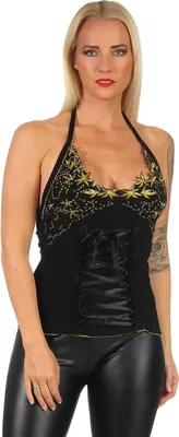 Produktbild von Damen Shirt Träger Shirts Sommer tiefer Ausschnitt; Schwarz-Gelb S/M