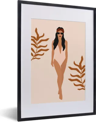 Produktbild von MuchoWow® Gerahmtes Poster Sommer - Frau - Laub 30x40 cm - Poster mit Schwarzem Bilderrahmen Wandposter Rahmen Foto Bilder - Wandposter Schlafzimmer