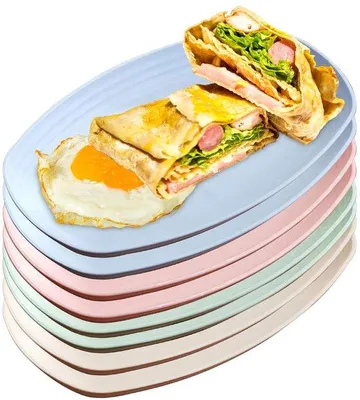 Imagen del producto de Juego de platos de plástico de 8 unidades: platos grandes, fabricados con materiales seguros, aptos para niños, resistentes a microondas y lavavajillas, con un diámetro de 29,5 cm.