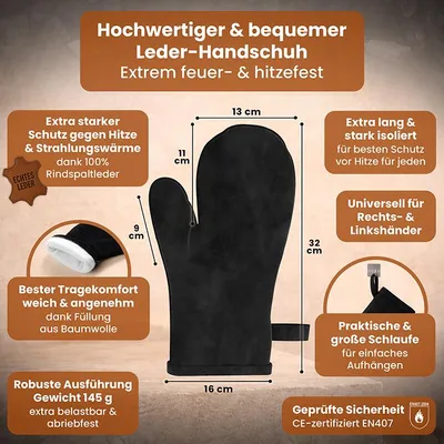 Produktbild von BLACK OAK VESUVIO Ascheeimer 20L Oval Schwarz mit Deckel & Lederhandschuh