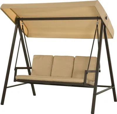 Produktbild von Hollywoodschaukel 3-Sitzer Schaukelbank Mit Verstellbarem Dach, Schwingbank Mit Rückenkissen, Gartenschaukel Bis 360 Kg Belastbar, Beige