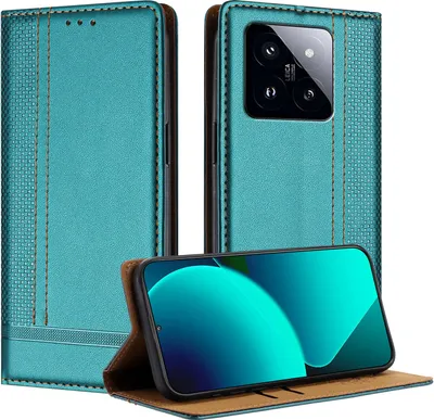 Produktbild von Handyhülle für Xiaomi 14 Pro Leder Flip Klappbare Schutzhülle mit Standfunktion Grün