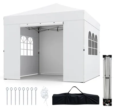 Immagine prodotto di Gazebo COSTWAY 3 x 3 m, gazebo pieghevole da giardino con pareti laterali rimovibili e 4 sacchi di sabbia, tenda da giardino impermeabile e pieghevole, bianco