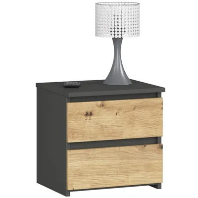 Produktbild von Nachttisch Kommode Wohnzimmer Schlafzimmer mit 2 Schubladen B40 x H40 x T35 cm Grau Artistan